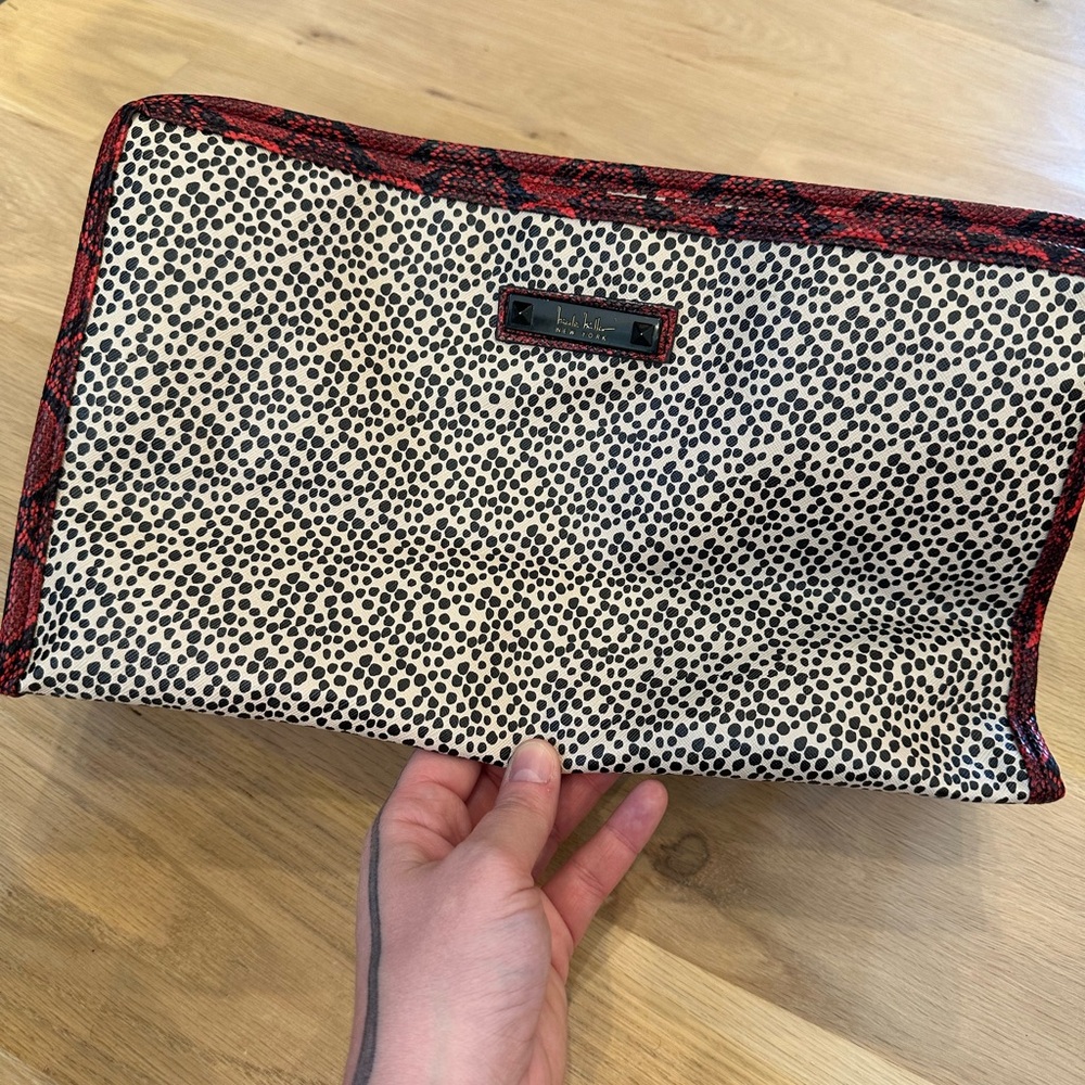 Nicole Miller Red and Black Patterned Travel Makeup/Toiletry Bag